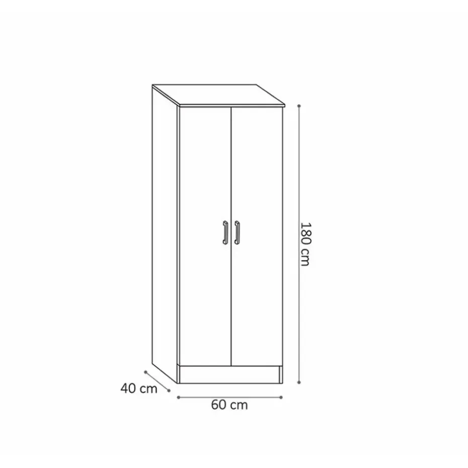 Interiax Kledingkast 'Amelie' - Wit - 2 Deurs - 180x60x40 cm