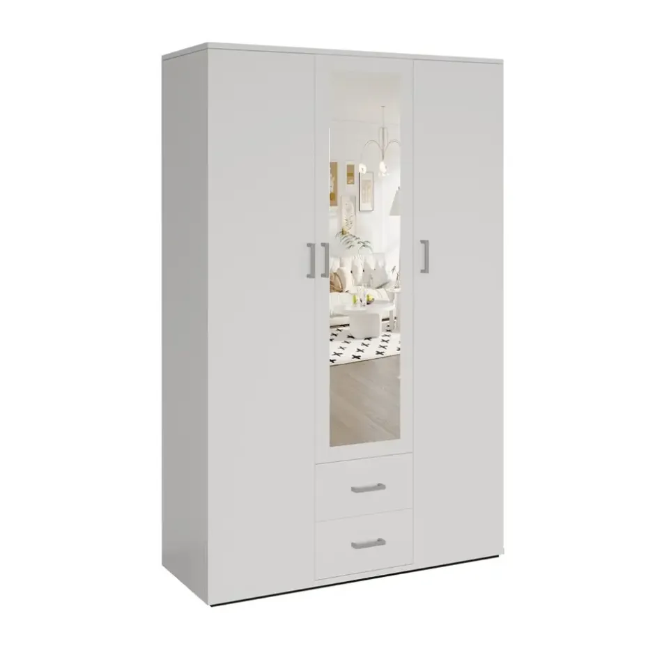 Interiax Kledingkast 'Lena' - Wit - 3 Deurs - 185x120x52cm