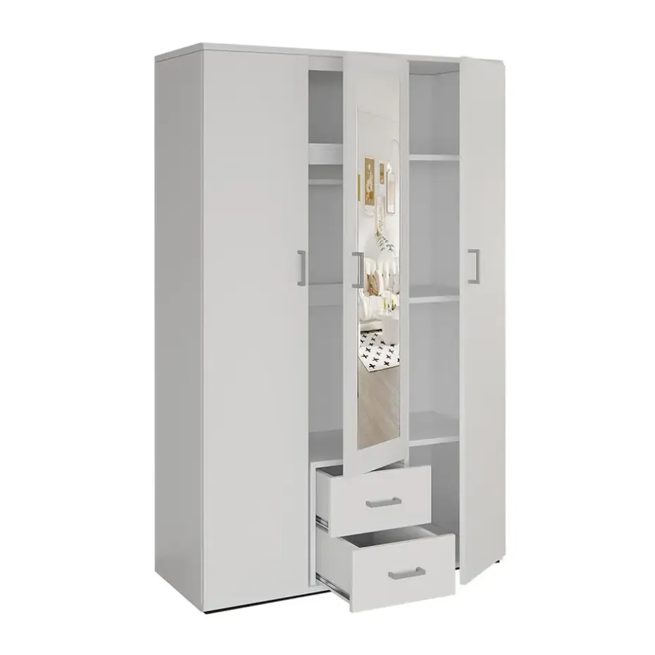 Interiax Kledingkast 'Lena' - Wit - 3 Deurs - 185x120x52cm