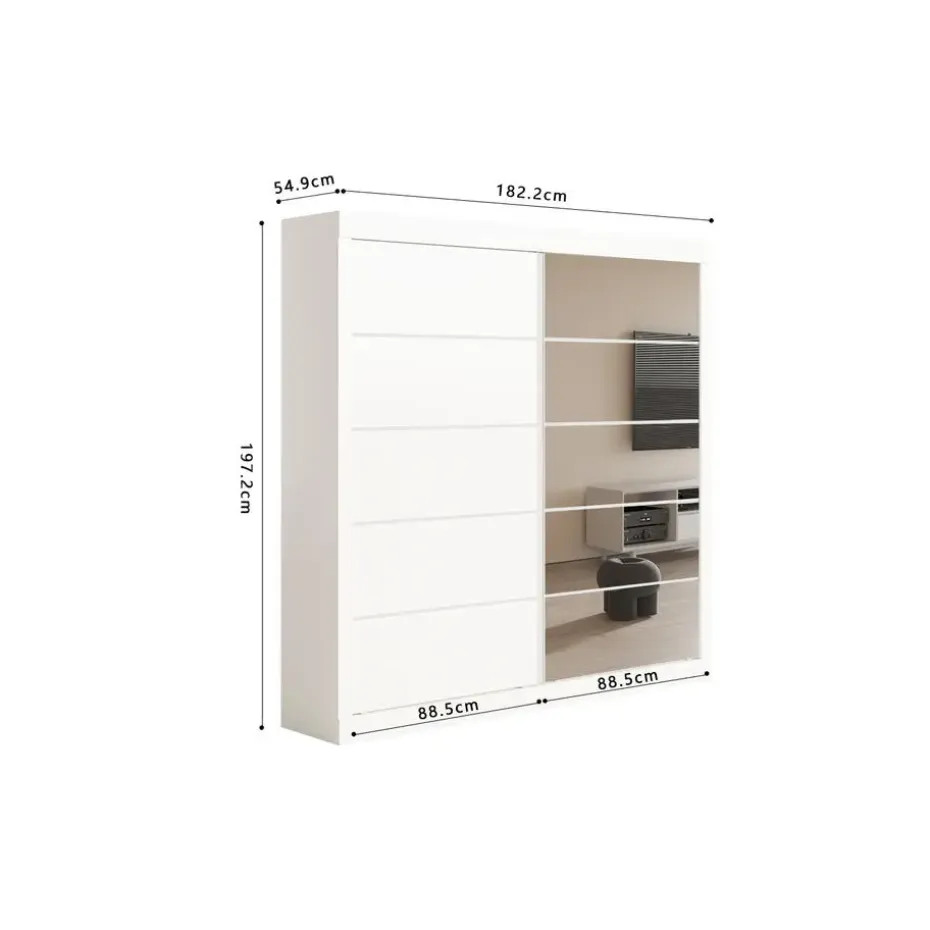 Interiax Kledingkast 'Mila' - Wit - Schuifdeurkast - 197x182x52 cm
