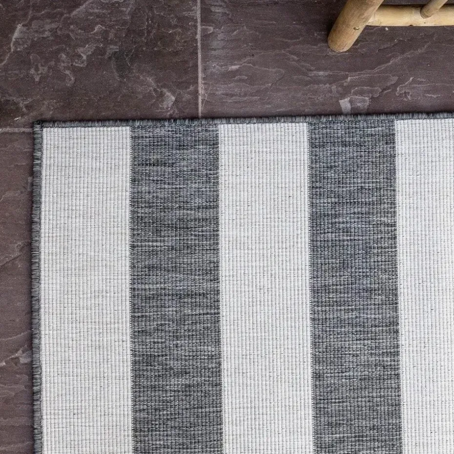 Interieur05 Buitenkleed Stripes Grijs/Wit dubbelzijdig - 230 x 160 cm