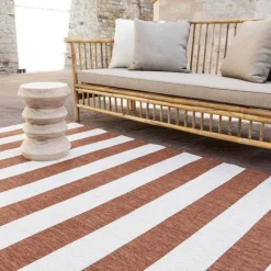 Interieur05 Buitenkleed Stripes roest/wit dubbelzijdig - 290 x 200 cm