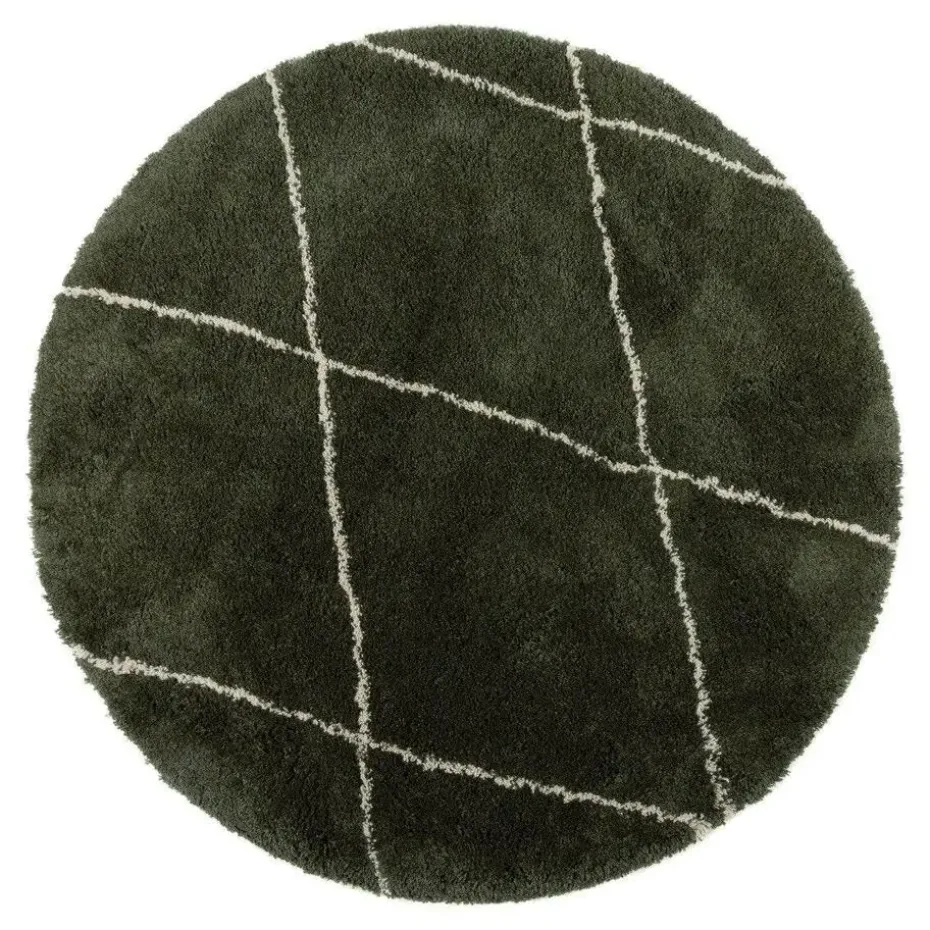 Interieur05 rond berber vloerkleed Nea groen/cream - 160 x 160 cm