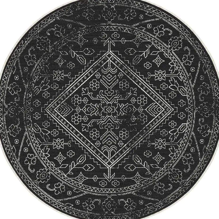 Interieur05 rond buitenkleed zwart/wit Nova - 240 x 240 cm