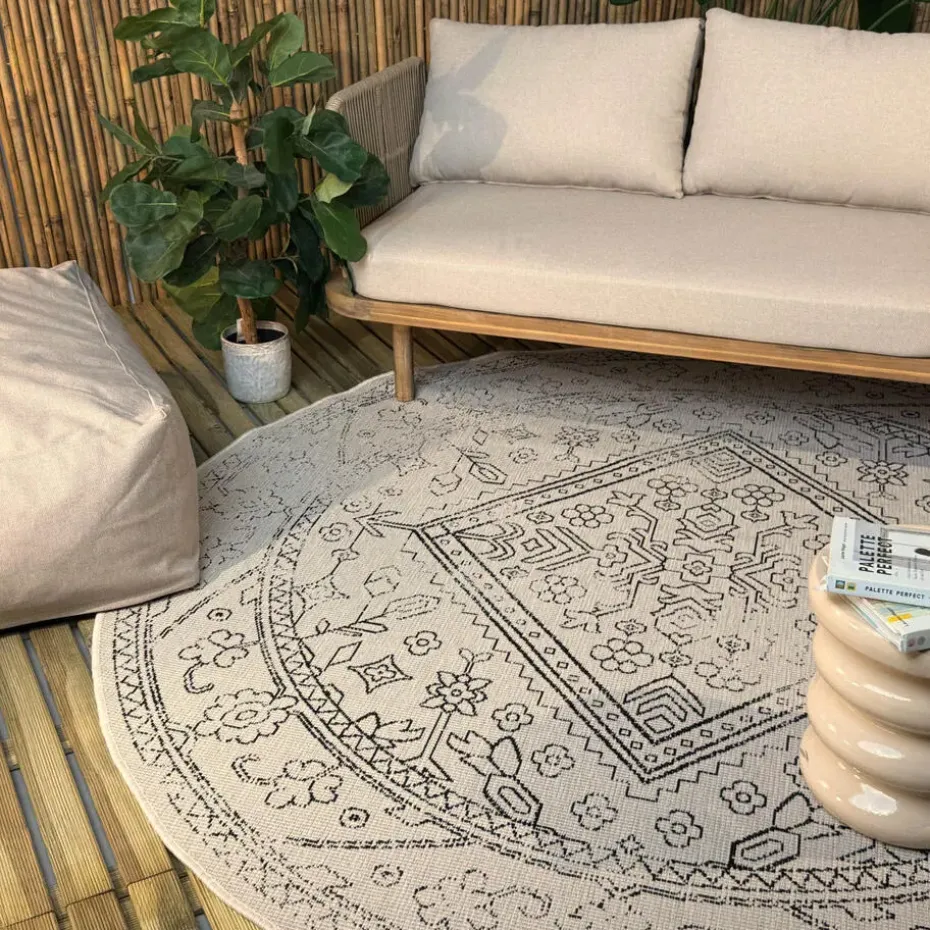 Interieur05 rond buitenkleed zwart/wit Nova - 240 x 240 cm