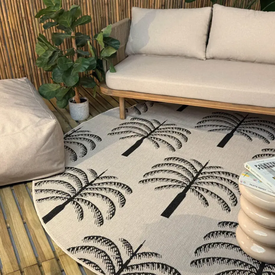 Interieur05 rond buitenkleed zwart/wit Oase - 240 x 240 cm