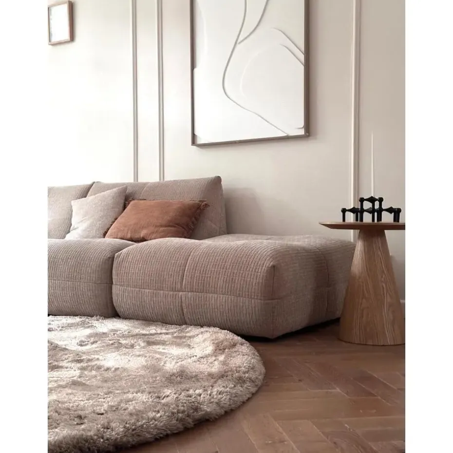 Interieur05 Rond Hoogpolig vloerkleed Odelia beige/wit - 200 x 200 cm