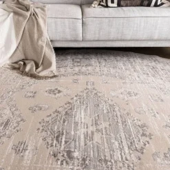 Interieur05 rond vintage Aila vloerkleed zand/beige - 190 x 190 cm