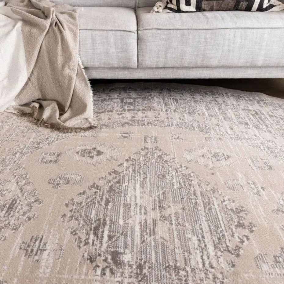 Interieur05 rond vintage Aila vloerkleed zand/beige - 190 x 190 cm