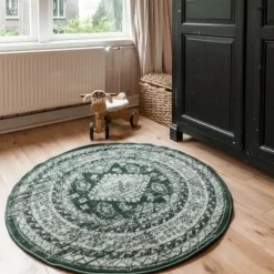 Interieur05 rond vintage vloerkleed Aila groen - 120 x 120 cm