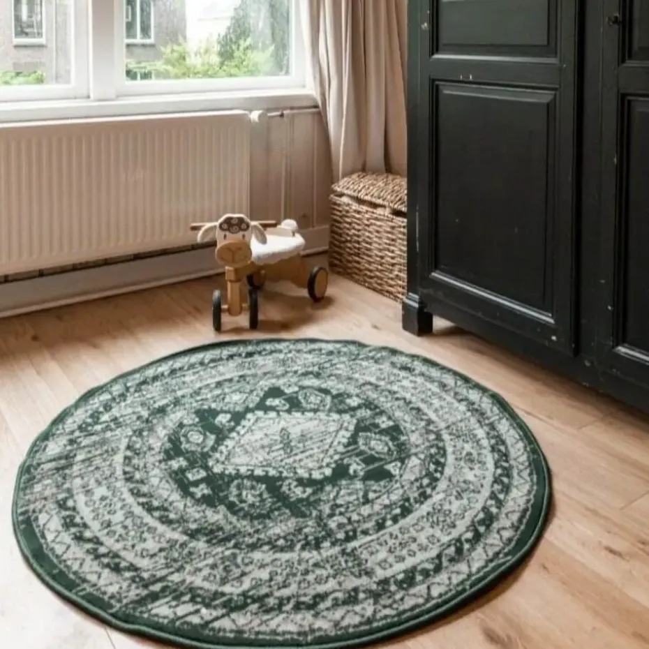Interieur05 rond vintage vloerkleed Aila groen - 120 x 120 cm