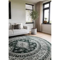 Interieur05 rond vintage vloerkleed Aila groen - 120 x 120 cm