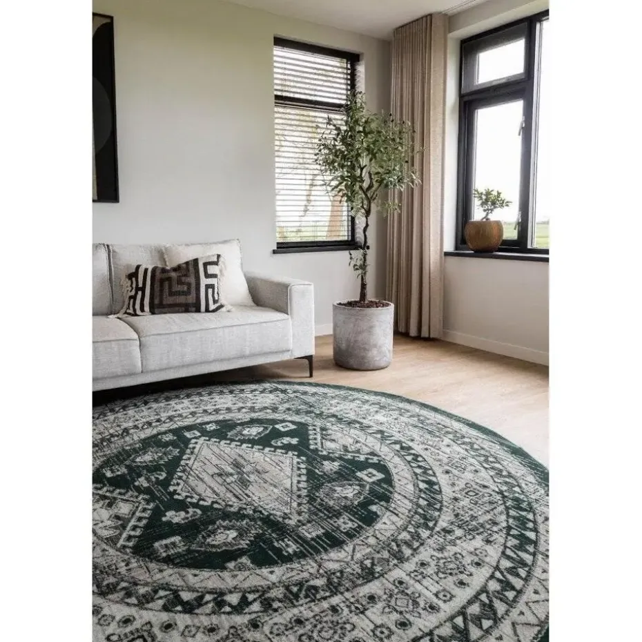 Interieur05 rond vintage vloerkleed Aila groen - 120 x 120 cm
