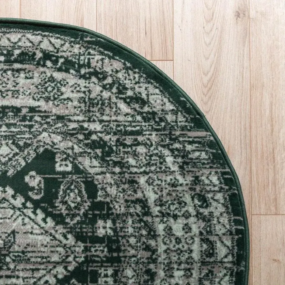 Interieur05 rond vintage vloerkleed Aila groen - 120 x 120 cm
