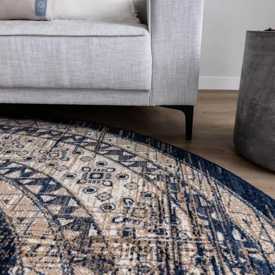 Interieur05 rond vintage vloerkleed Aila blauw - 160 x 160 cm