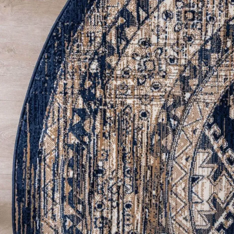 Interieur05 rond vintage vloerkleed Aila blauw - 120 x 120 cm