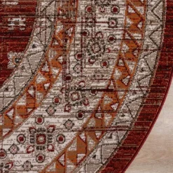Interieur05 rond vintage vloerkleed Aila rood/oranje - 120 x 120 cm