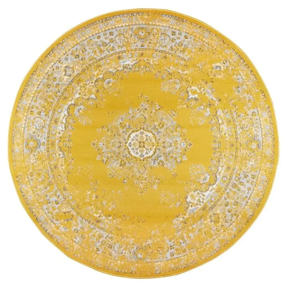 Interieur05 rond vloerkleed Keshan geel - 190 x 190 cm