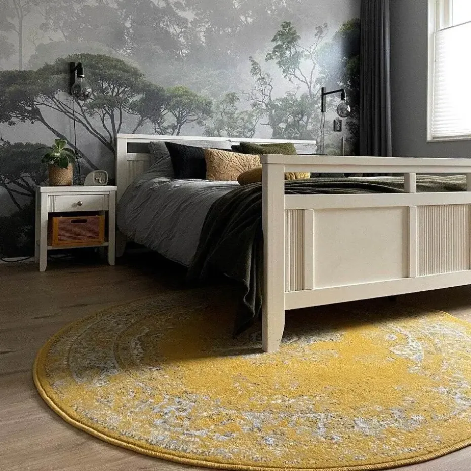 Interieur05 rond vloerkleed Keshan geel - 190 x 190 cm