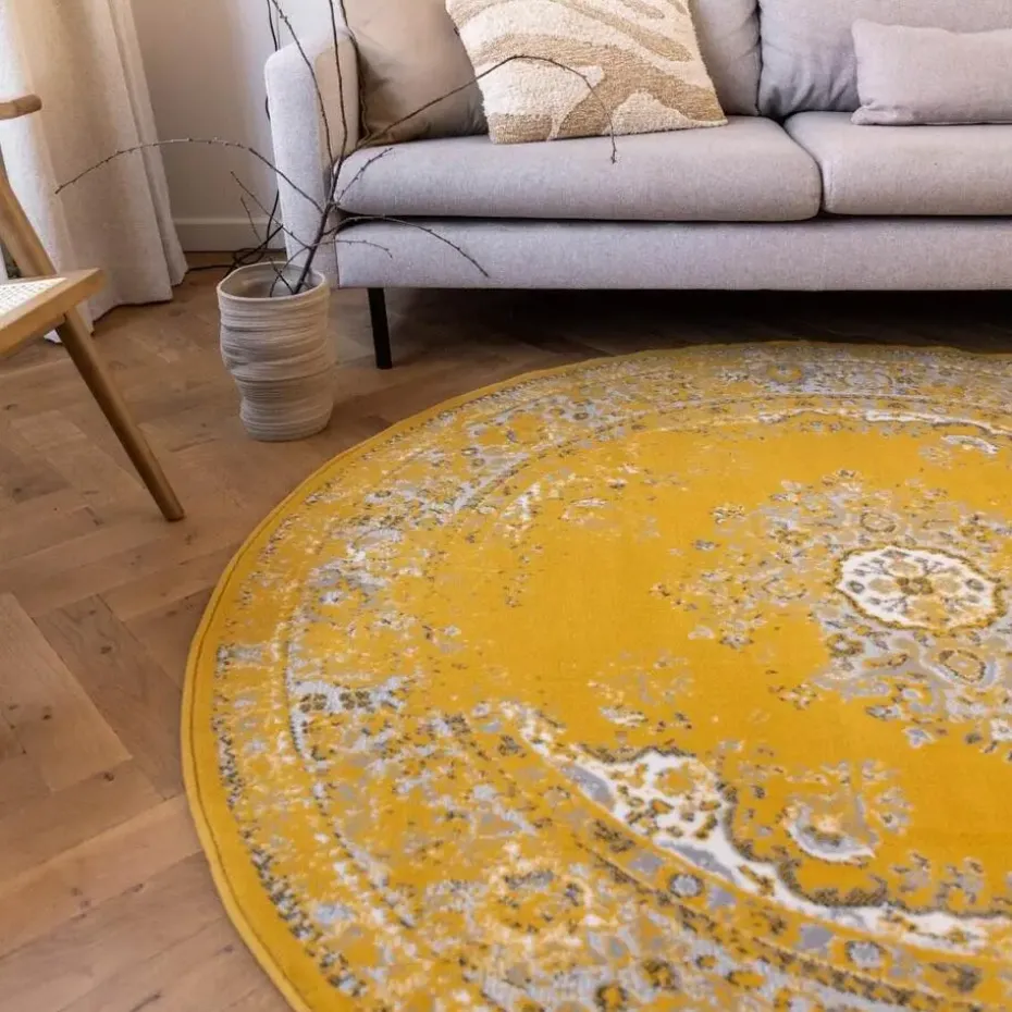Interieur05 rond vloerkleed Keshan geel - 190 x 190 cm