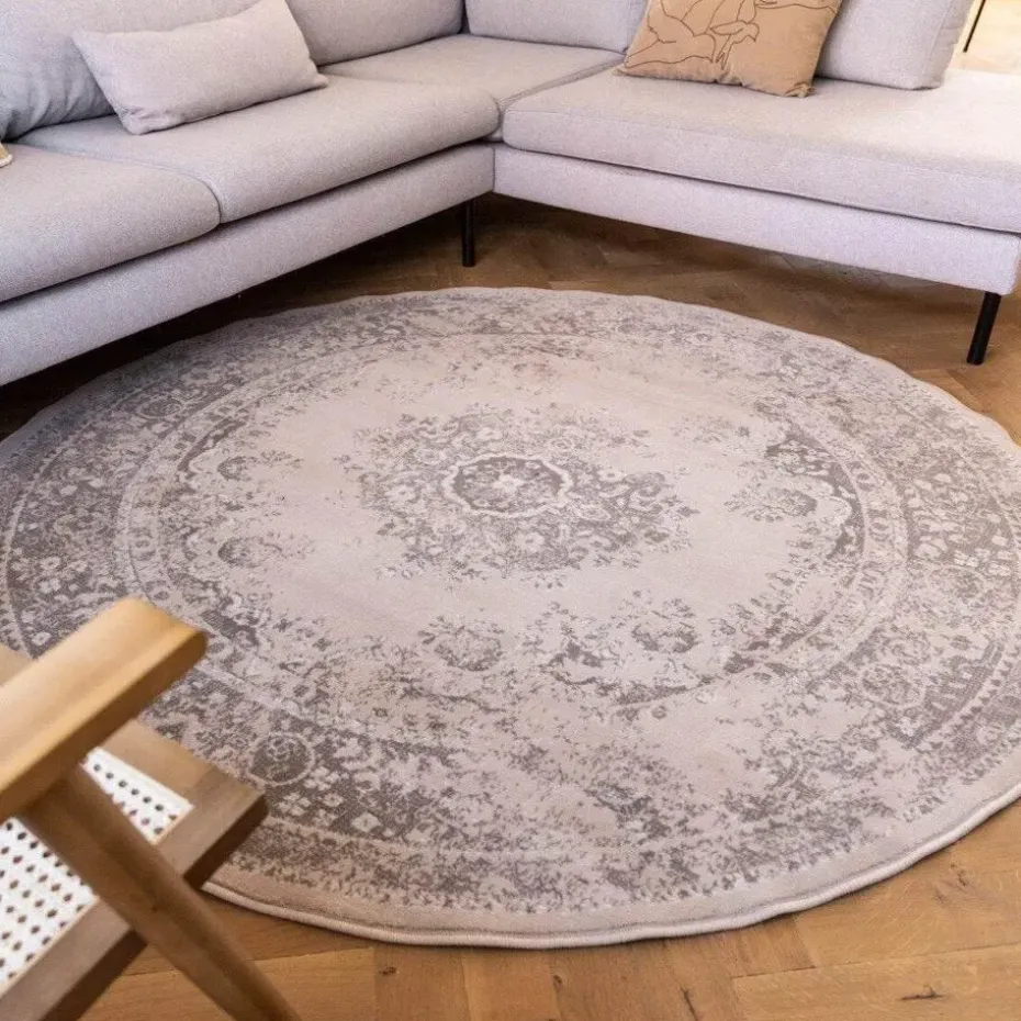Interieur05 rond vloerkleed Keshan zand/beige - 160 x 160 cm
