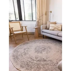 Interieur05 rond vloerkleed Keshan zand/beige - 190 x 190 cm