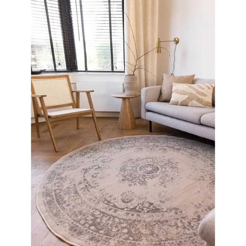 Interieur05 rond vloerkleed Keshan zand/beige - 190 x 190 cm