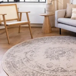 Interieur05 rond vloerkleed Keshan zand/beige - 190 x 190 cm
