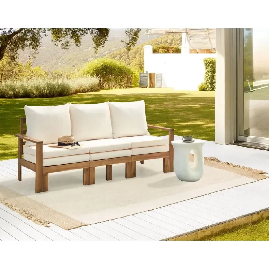 ISOLELLO - Tuinbank met kussens - Lichtbeige - Acaciahout