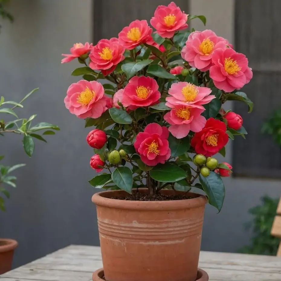 Japanse Roos - Set van 4 - Camellia 'Lady Campbell' - Hoogte 60-70cm - ⌀19cm