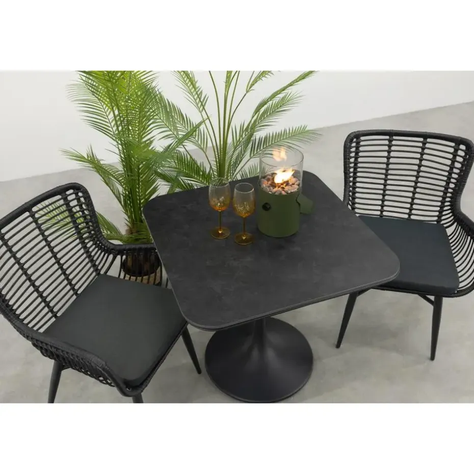 Jasmine/Toscara bistroset 80x80 cm. - Zwart/Keramiek