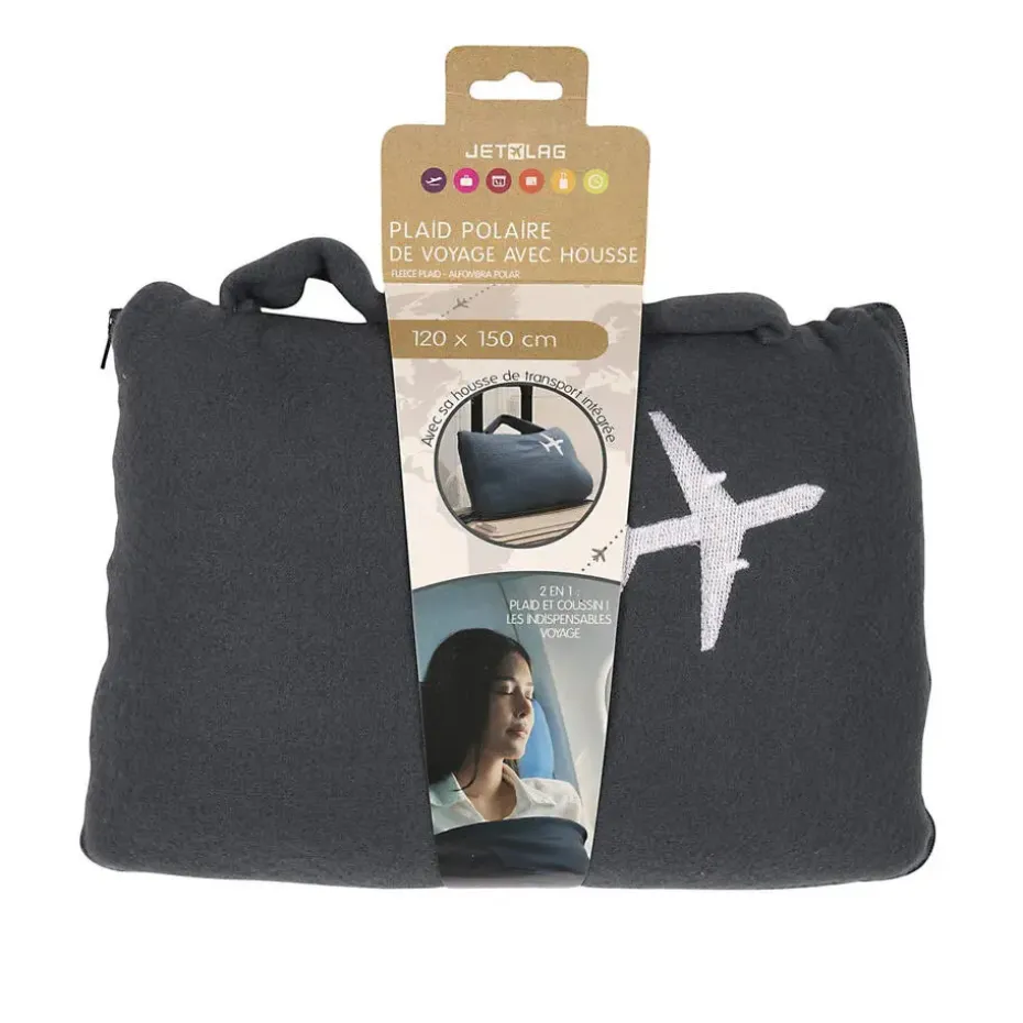 Jetlag Reisdeken met hoes - zwart - 120 x 150 cm - polyester