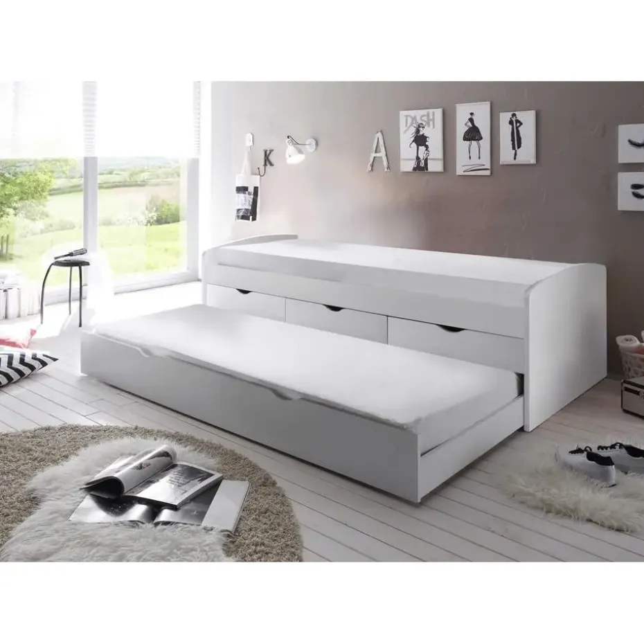 Kajuitbed Nasri 90x200 met bedlade - wit