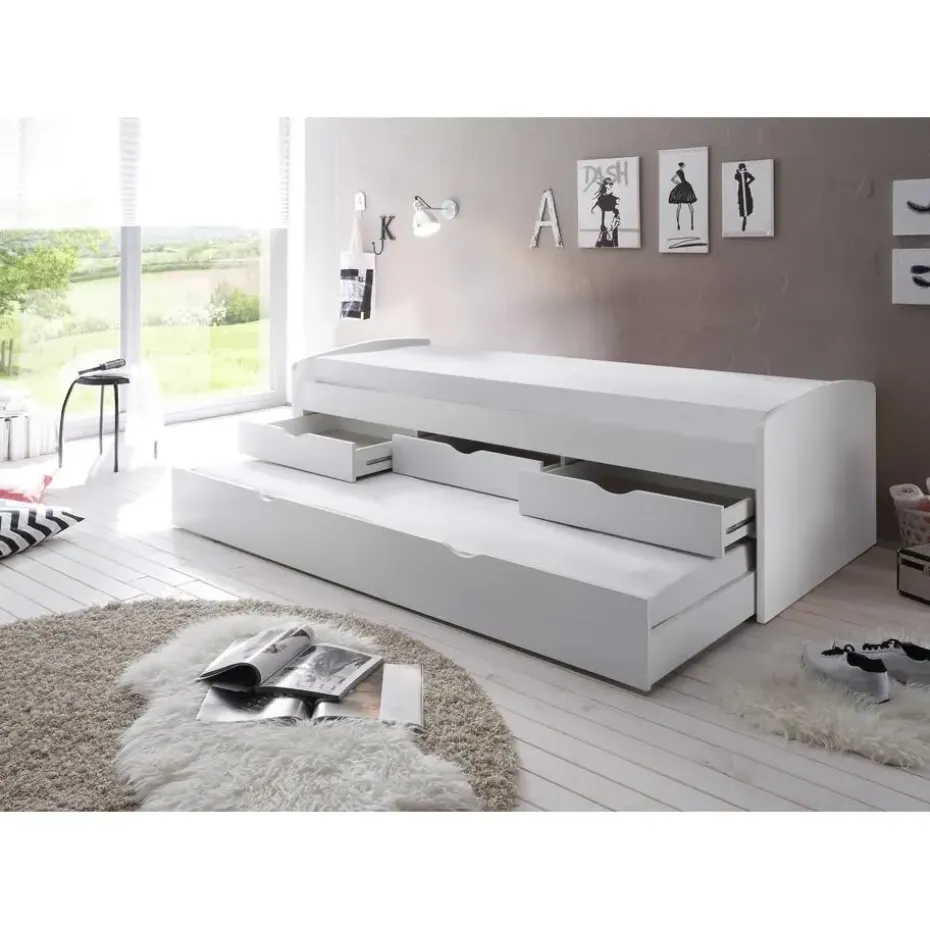 Kajuitbed Nasri 90x200 met bedlade - wit