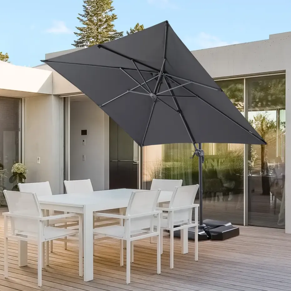 Kantelbare Zweefparasol 250x250 cm, Vierkant Zeil - Donker Grijs