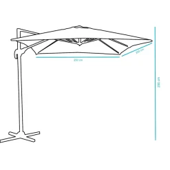 Kantelbare Zweefparasol 250x250 cm, Vierkant Zeil - Donker Grijs