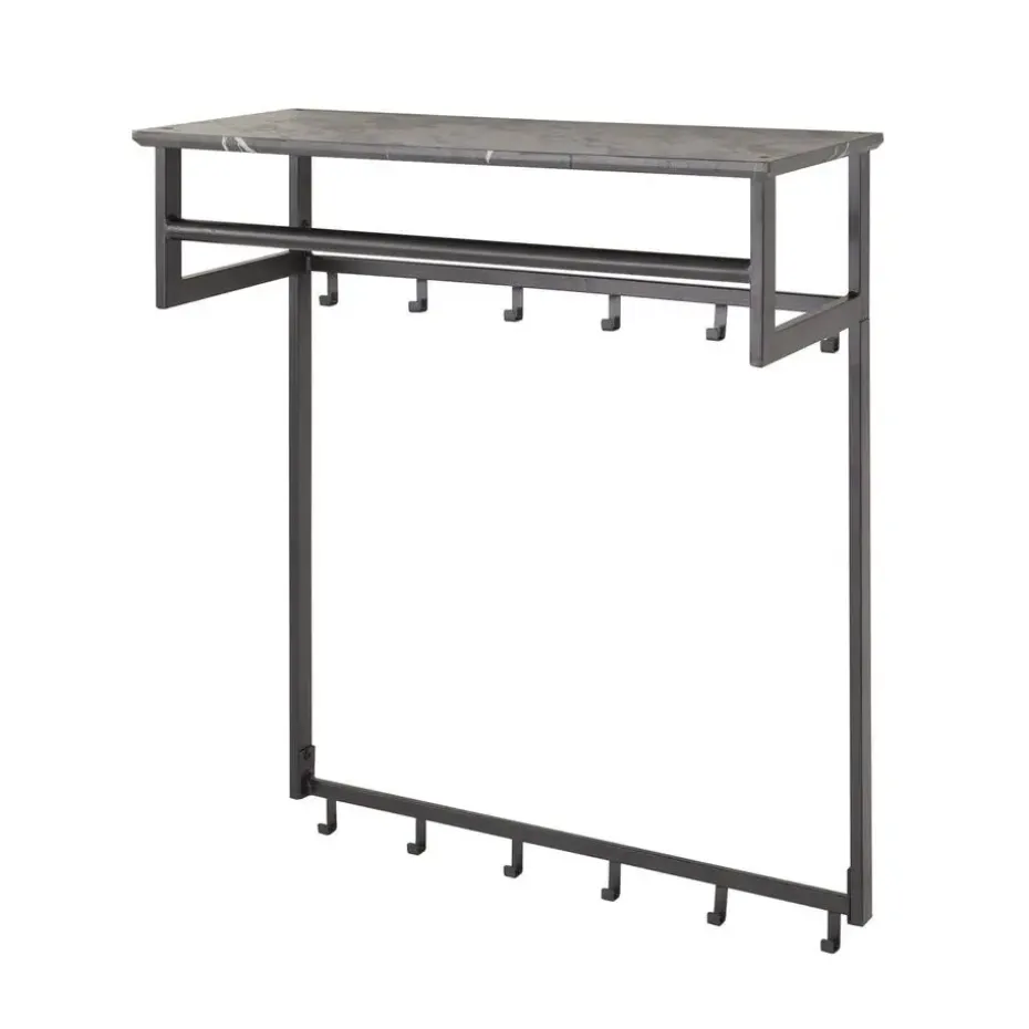 Kapstok - Zwart Metaal - 80x30x24cm - 12-Haken - Roede