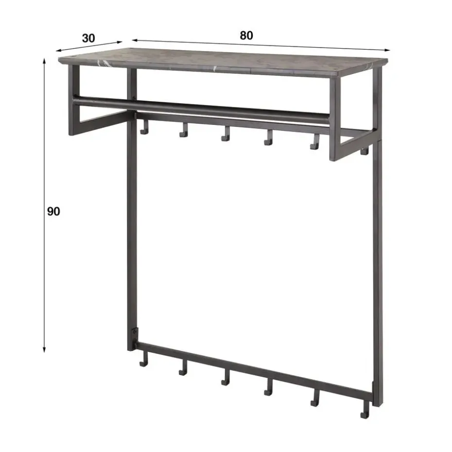 Kapstok - Zwart Metaal - 80x30x24cm - 12-Haken - Roede