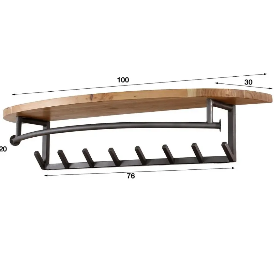 Kapstok Acaciahout - 8-Haken - 100x30x20cm - Round
