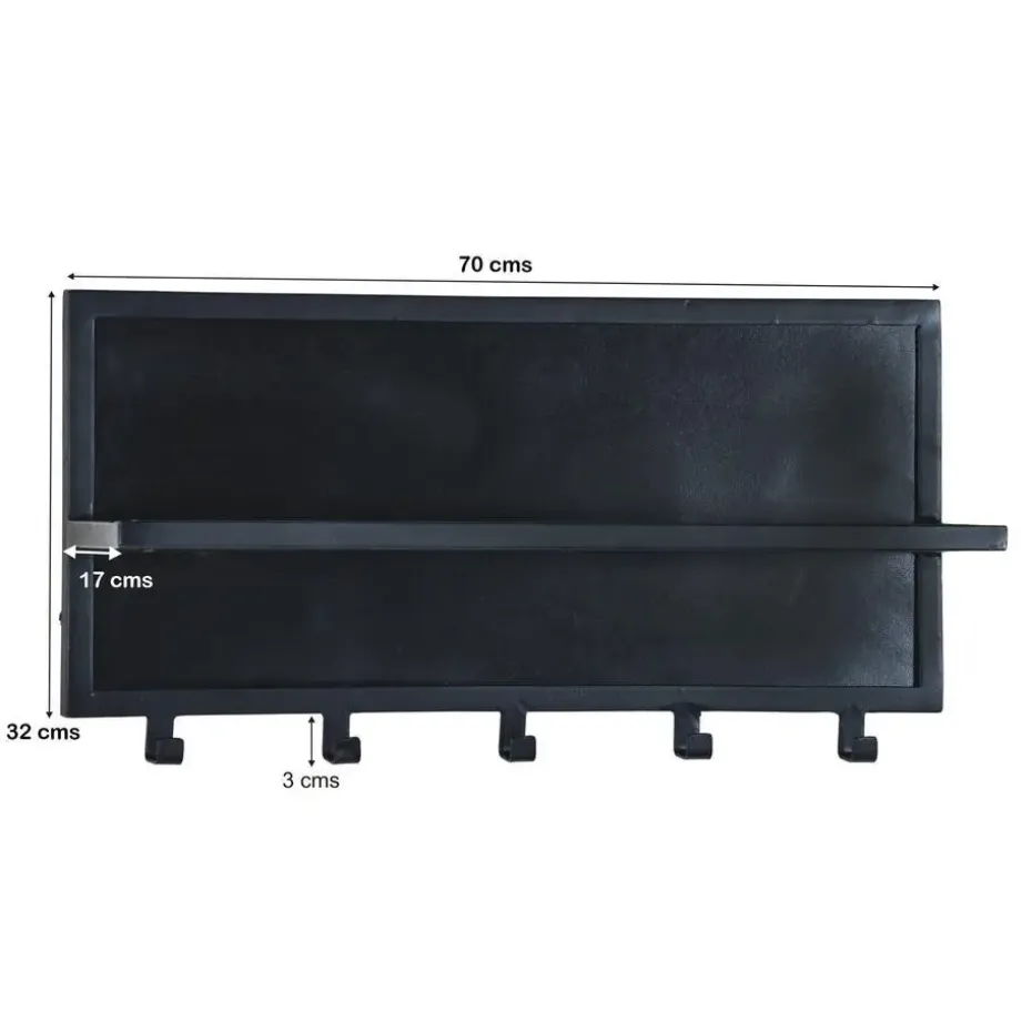 Kapstok Mangohout Zwart - 17x70x32cm - Kapstok Brix Caro