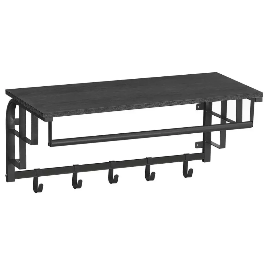 Kapstok met Plank - Hangende Wandkapstok - 66cm - Zwart