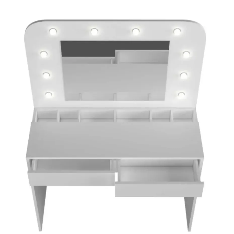Kaptafel Holly met spiegel en verlichting 2 lades spaanplaat - wit