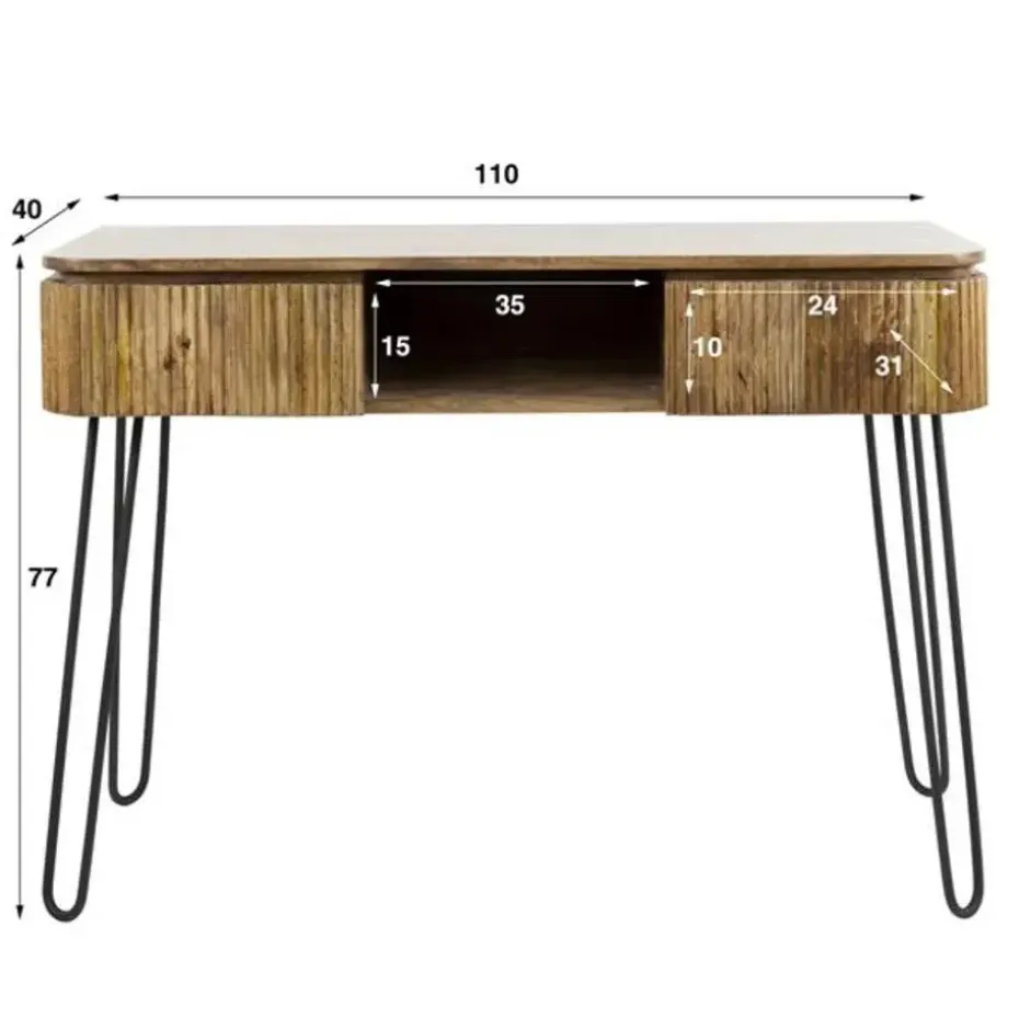 Kaptafel Rechthoek 110cm -Massief Mangohout - 2 Lades