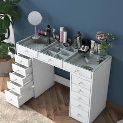 Kaptafel Wit/Glas - 120x44,5x79,8cm - Beyas