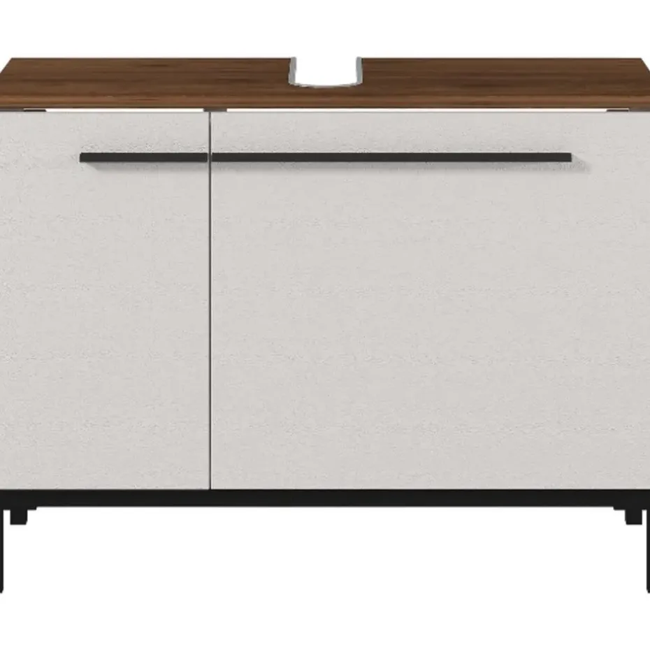 Kast voor onder wastafel Charlisa met 2 deuren en 2 legplanken - walnoot/greige