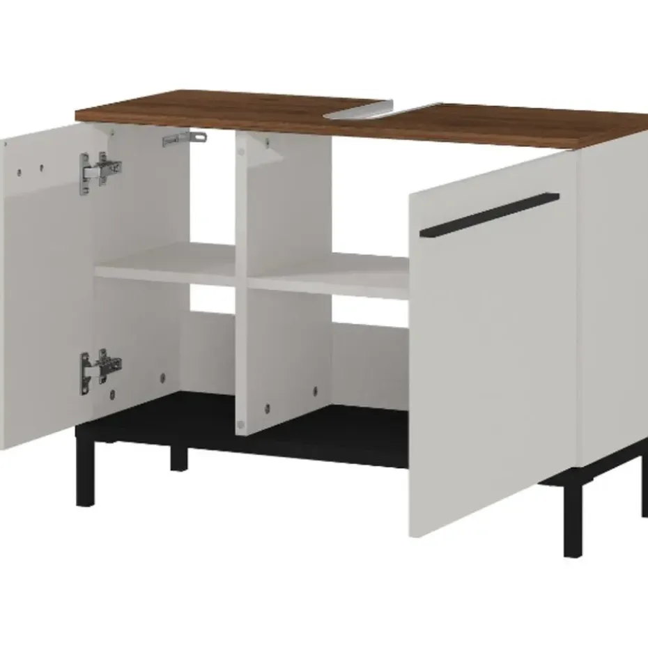 Kast voor onder wastafel Charlisa met 2 deuren en 2 legplanken - walnoot/greige