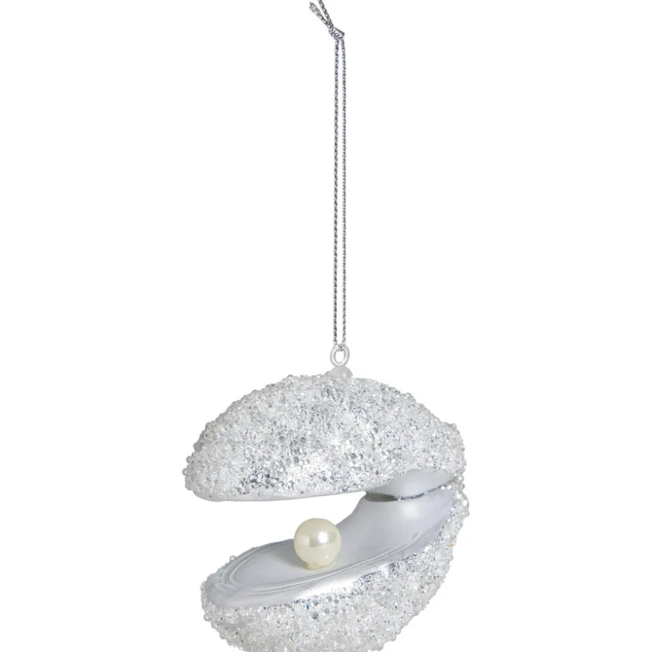 Kerst ornament Schelp wit glas - 7,7x8,3x5 cm