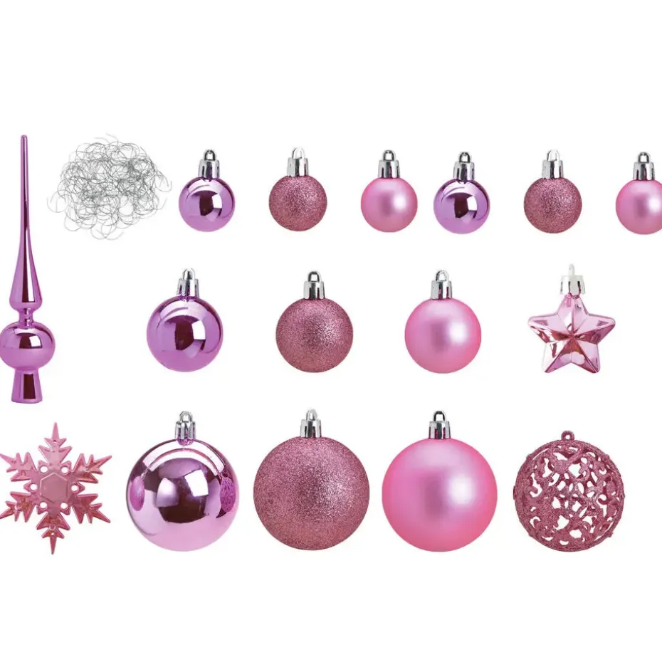 Kerstballen - 110x stuks - met piek - roze - kunststof - 3-6 cm