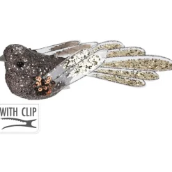 Kerstboomversiering Vogel - 2x stuks - 10 cm - Bruin glitter