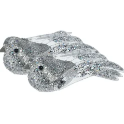 Kerstboomversiering Vogel - 2x stuks - 10 cm - Zilver glitter